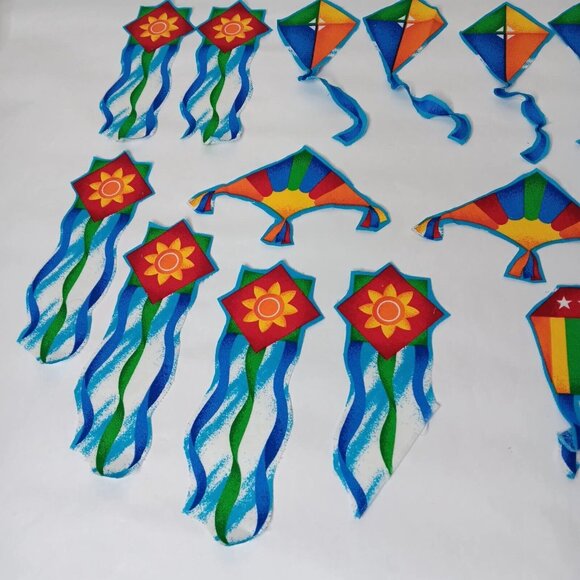 Hot Air Balloons And Kites Fabric Cutout 49 Pieces For Applique Crafting Rainbow - Picture 4 of 15